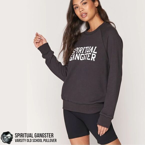 SPIRITUAL GANGSTER VARSITY OLD SCHOOL PULLOVER SWEATSHIRT IN VINTAGE BLACK XS - Picture 15 of 15